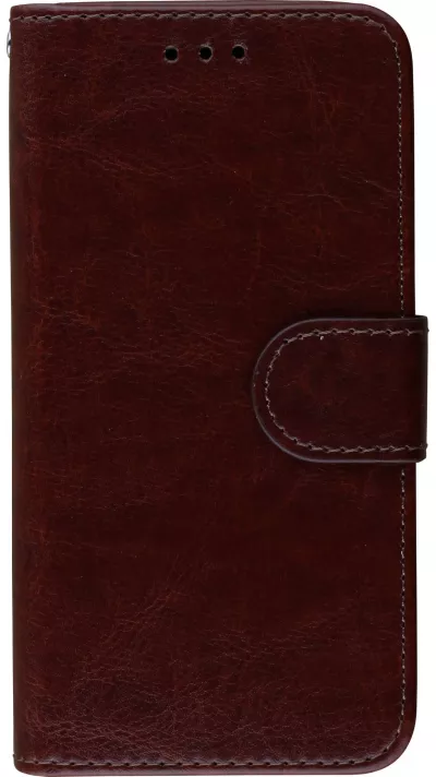 Hülle iPhone X / Xs - Premium Flip Leder Tasche - Braun