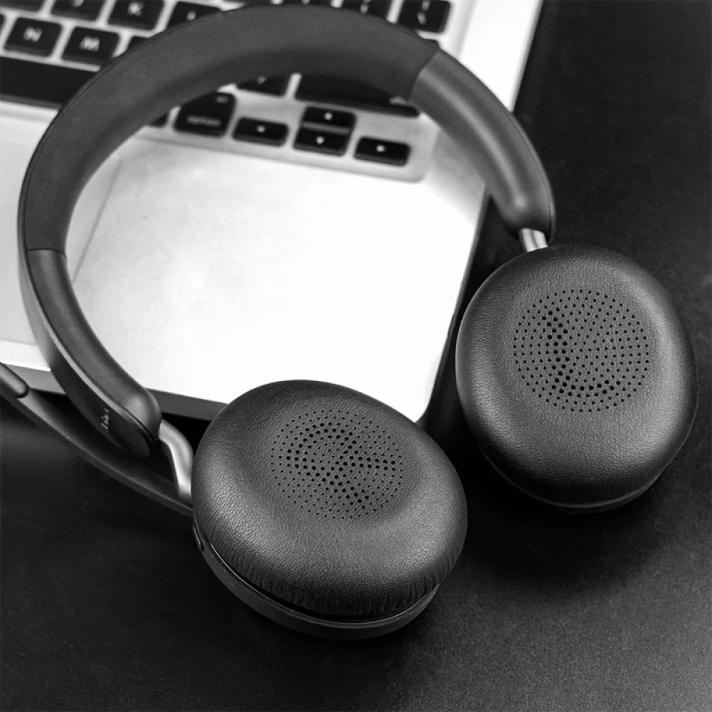 Weiche Leder-Ersatz-Ohrpolster für Jabra Evolve2 65 / Evolve2 40 / Elite 45h - Schwarz
