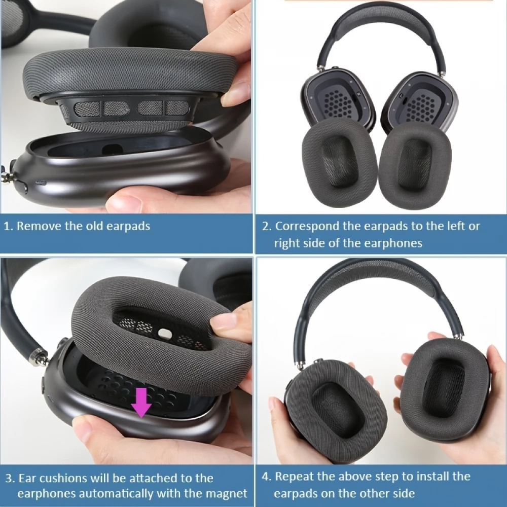 Ultra-weiche Memory-Schaum Mesh-Ohrpolster Ersatz (2er Set) - Blau mit verst&auml;rktem Magnet - AirPods Max