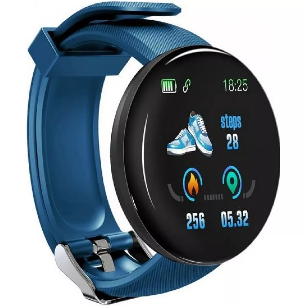 D18 Smart Watch Fitness Tracker Color Touch Screen IP65 inkl. Phone App - Blau