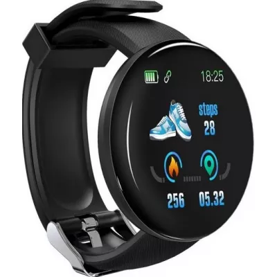 D18 Smart Watch Fitness Tracker couleur écran tactile IP65 incl. Phone App - Noir