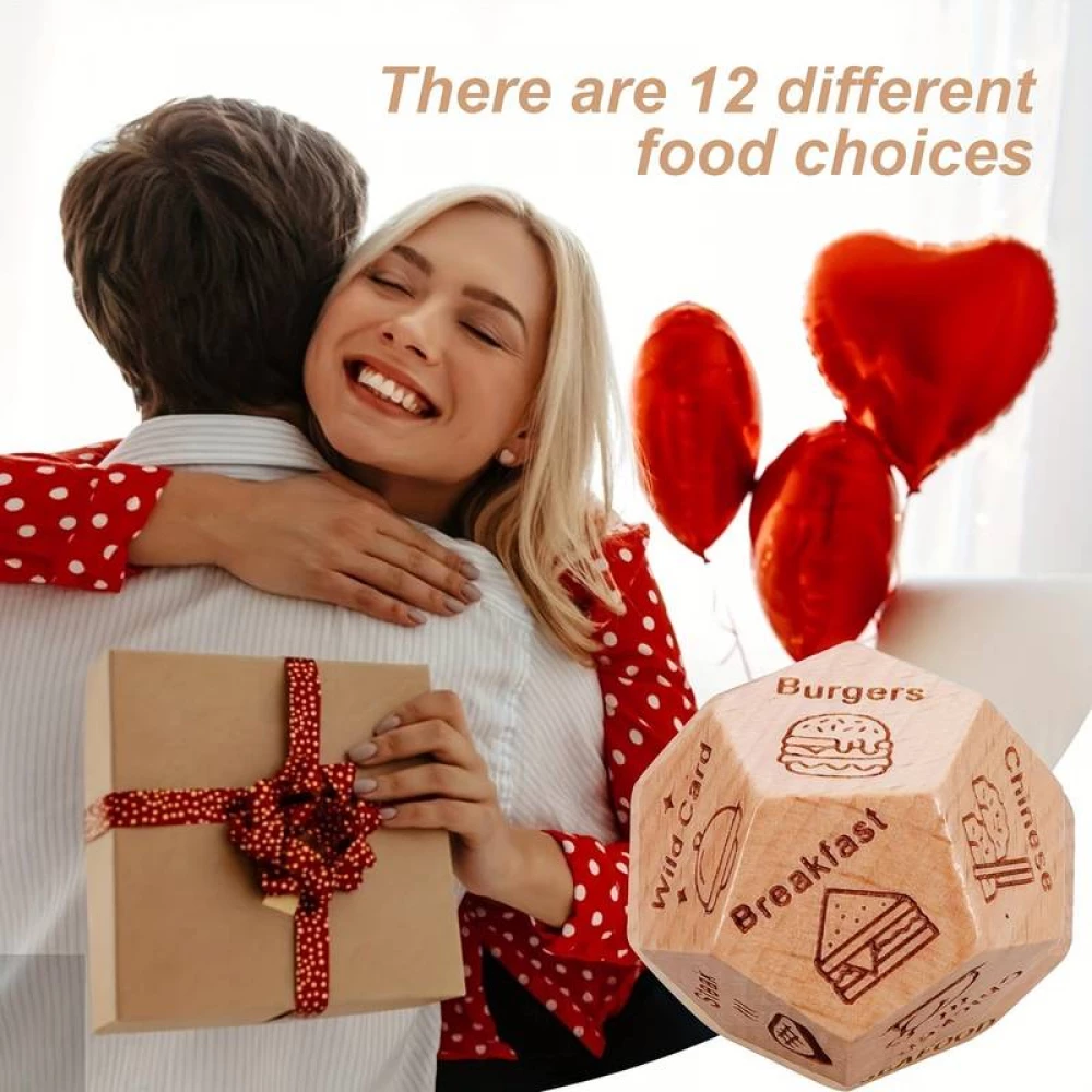 Date Night Würfel aus Holz 12 Seitig Für Paare Entscheidungswürfel für Food & Restaurant Geschenkidee (B)