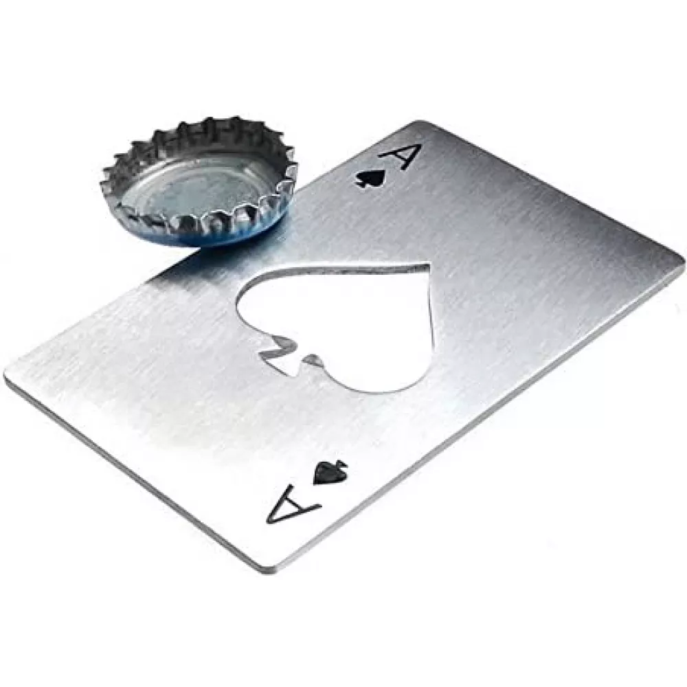 Décapsuleur plat en aluminium avec motif de carte de poker "As de pique" - Argent