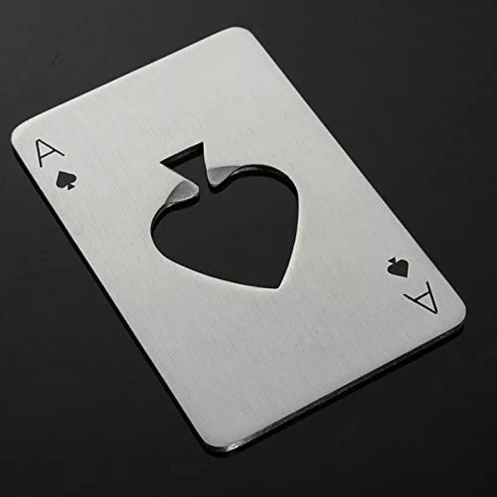 Décapsuleur plat en aluminium avec motif de carte de poker "As de pique" - Argent