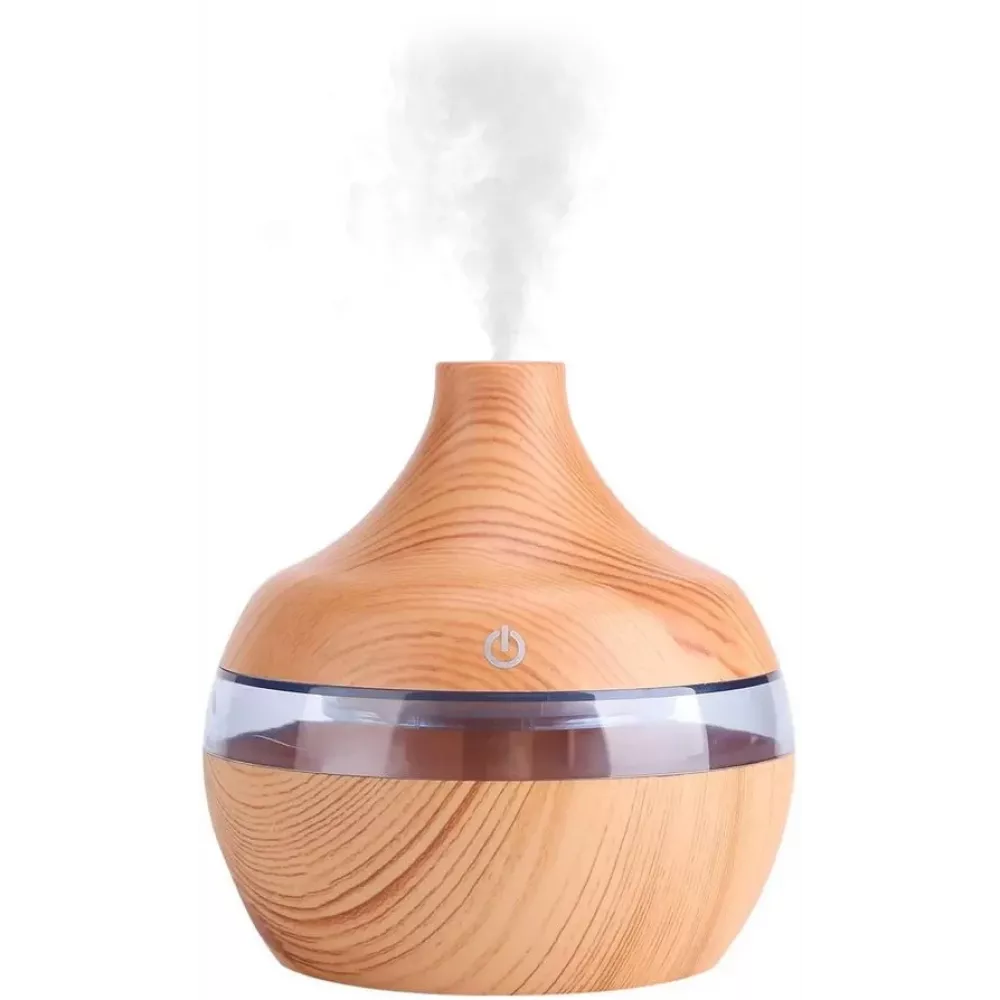Luftbefeuchter Diffusor Wooden Look Holz Design 300ml mit LED Licht - Hell- Braun
