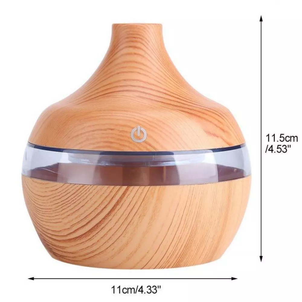 Luftbefeuchter Diffusor Wooden Look Holz Design 300ml mit LED Licht - Hell- Braun