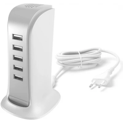 Dudao 5x USB-A multiport tour de charge avec câble d'alimentation CH intégré - Blanc