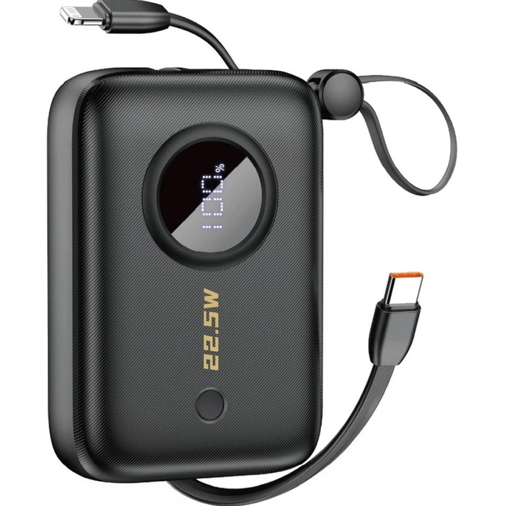 Dudao K14 Power Bank 10000mAh avec câble intégré USB-C & Lightning QC 3.0 Fast Charge - Noir