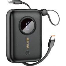 Dudao K14 Power Bank 10000mAh avec câble intégré USB-C & Lightning QC 3.0 Fast Charge - Noir