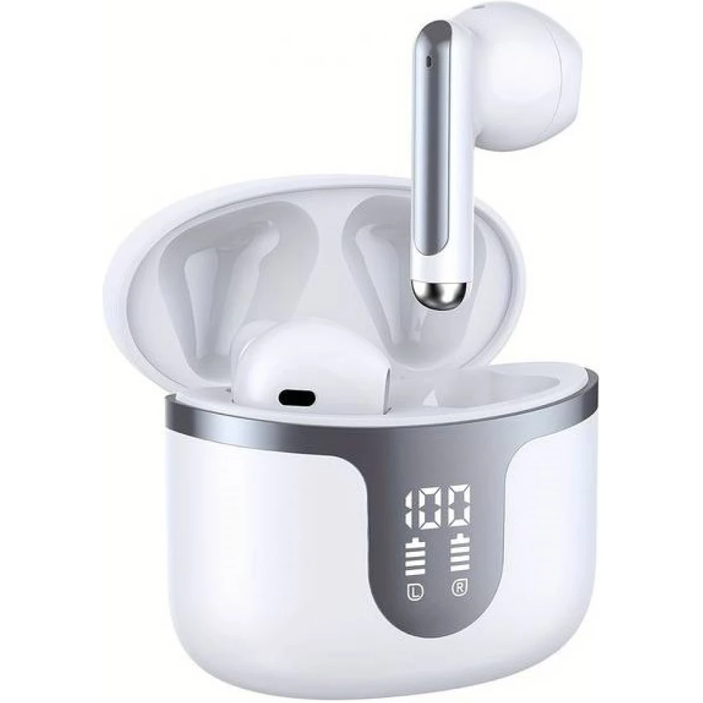 Écouteurs in-ear sans fil Bluetooth 5.3 - Étui de recharge avec affichage digital de la batterie  - Blanc