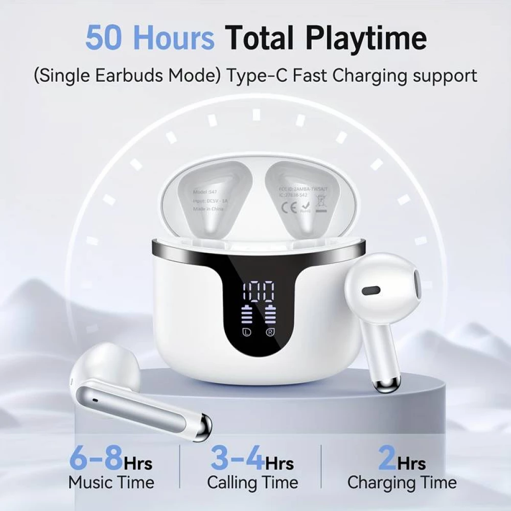 Bluetooth 5.3 In-Ear kabellose Kopfhörer - Ladeetui mit digitaler Batterie Anzeige, USB Type C - Schwarz