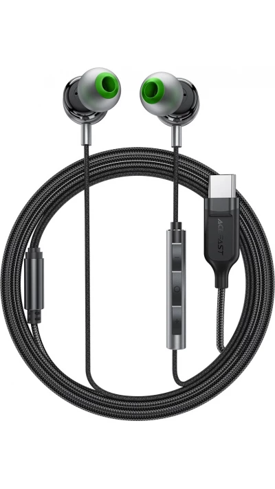 Acefast L5 USB-C In-Ear Kopfh&ouml;rer 1,2m mit Silikon-Ohrst&ouml;pseln - Schwarz