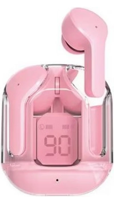 Kabellose Bluetooth-Kopfhörer 5.3 Crystal Pods TWS In-Ear transparent + LED-Anzeige - Rosa