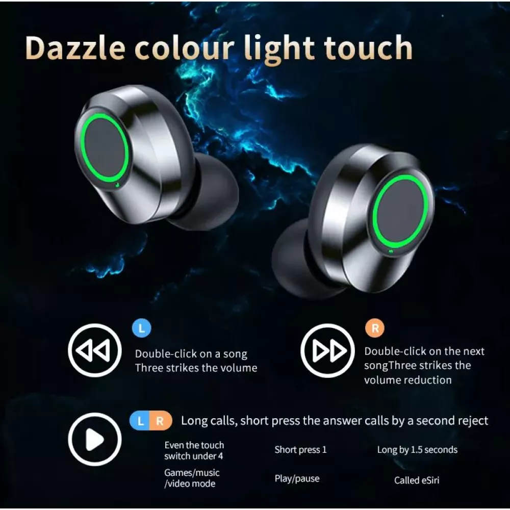 Ecouteurs sans fil Bluetooth In-Ear YD03 BT 5.3 Hifi stéréo LED avec étui de chargement - Argent