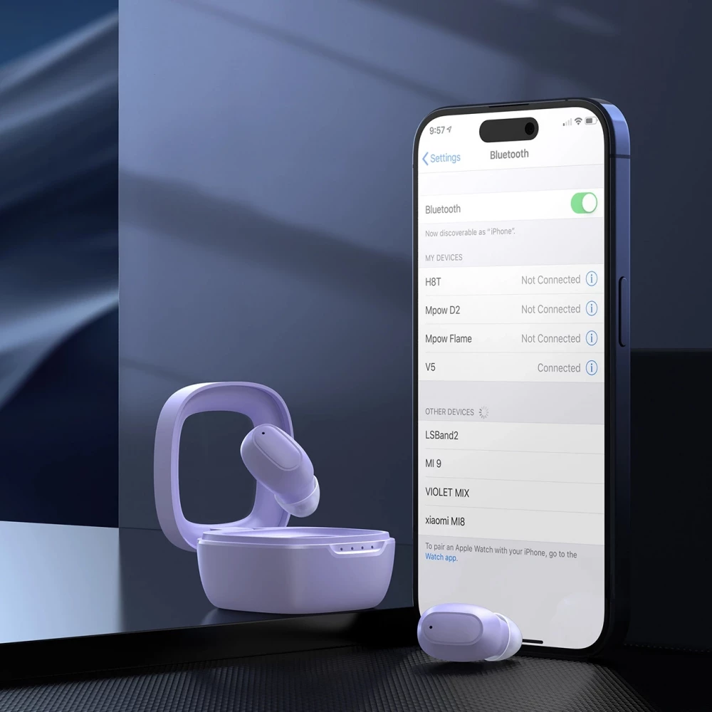 Choetech Kabellose Kopfhörer TWS Bluetooth 5.3 mit hochwertigem Audio und Ladebox - Lila