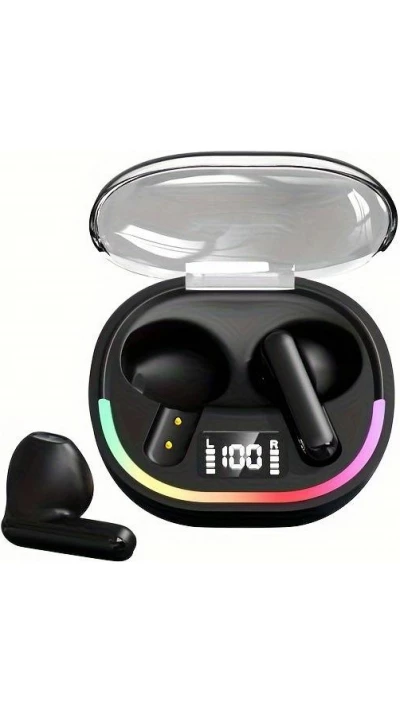 Kabellose TWS-Kopfhörer mit Umgebungslicht + Touch Control + LED-Anzeige für einzelne Batterien - Schwarz