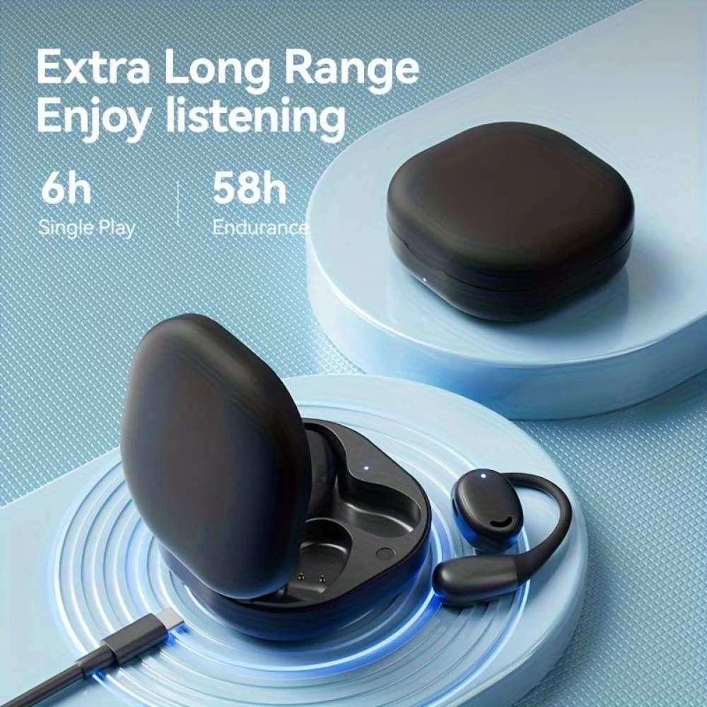 Ecouteurs sport M56 TWS OpenEar à conduction osseuse Bluetooth sans fil avec étui de charge USB-C - Noir