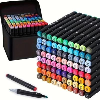 Ensemble de stylos permanents &agrave; double t&ecirc;te pour marquage et coloriage (80 couleurs)