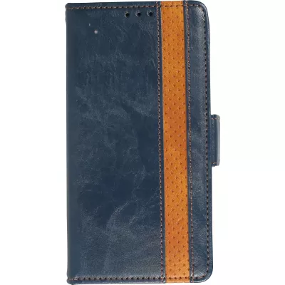 iPhone 15 Pro Leder Tasche - Flip Wallet Echtleder mit Akzentstreifen & Kartenhalter - Blau