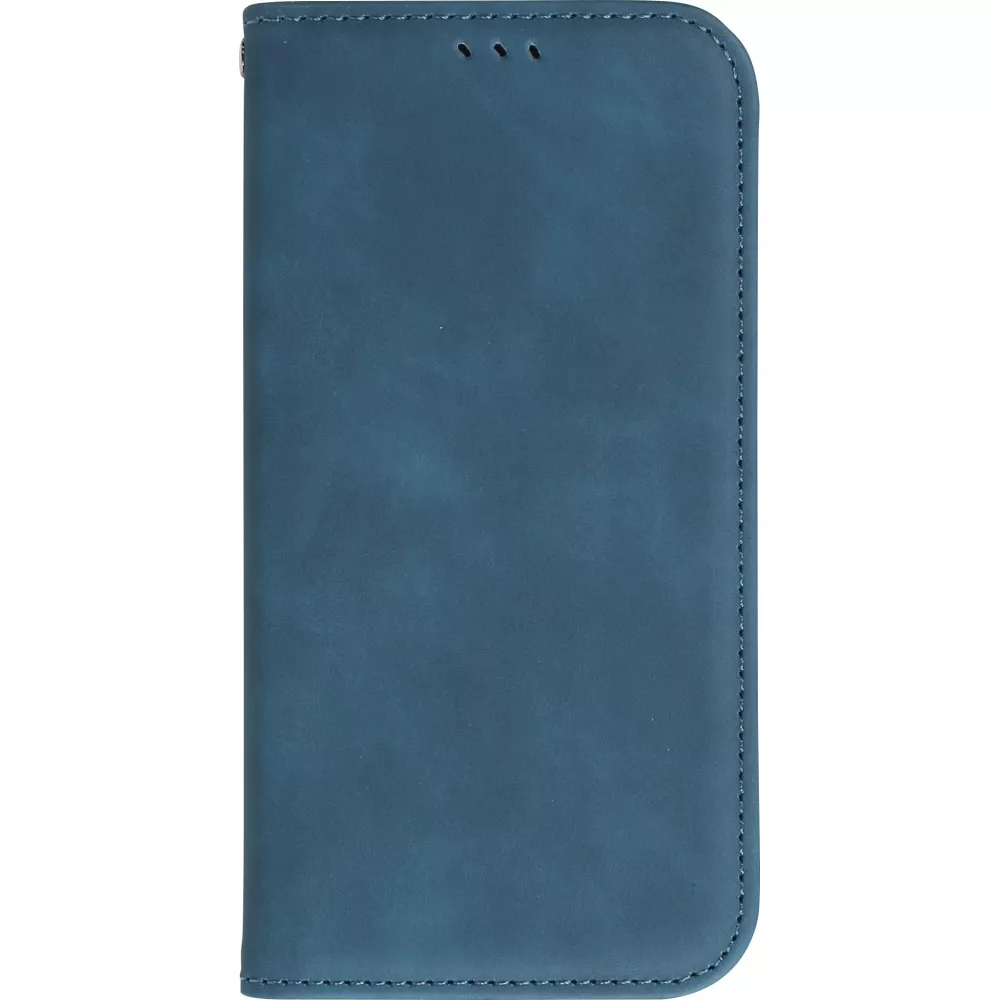 Etui cuir iPhone 15 Pro - Flip Wallet vintage avec fermeture aimantée et compartiment cartes - Bleu