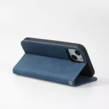 Etui cuir iPhone 15 Pro - Flip Wallet vintage avec fermeture aimantée et compartiment cartes - Bleu