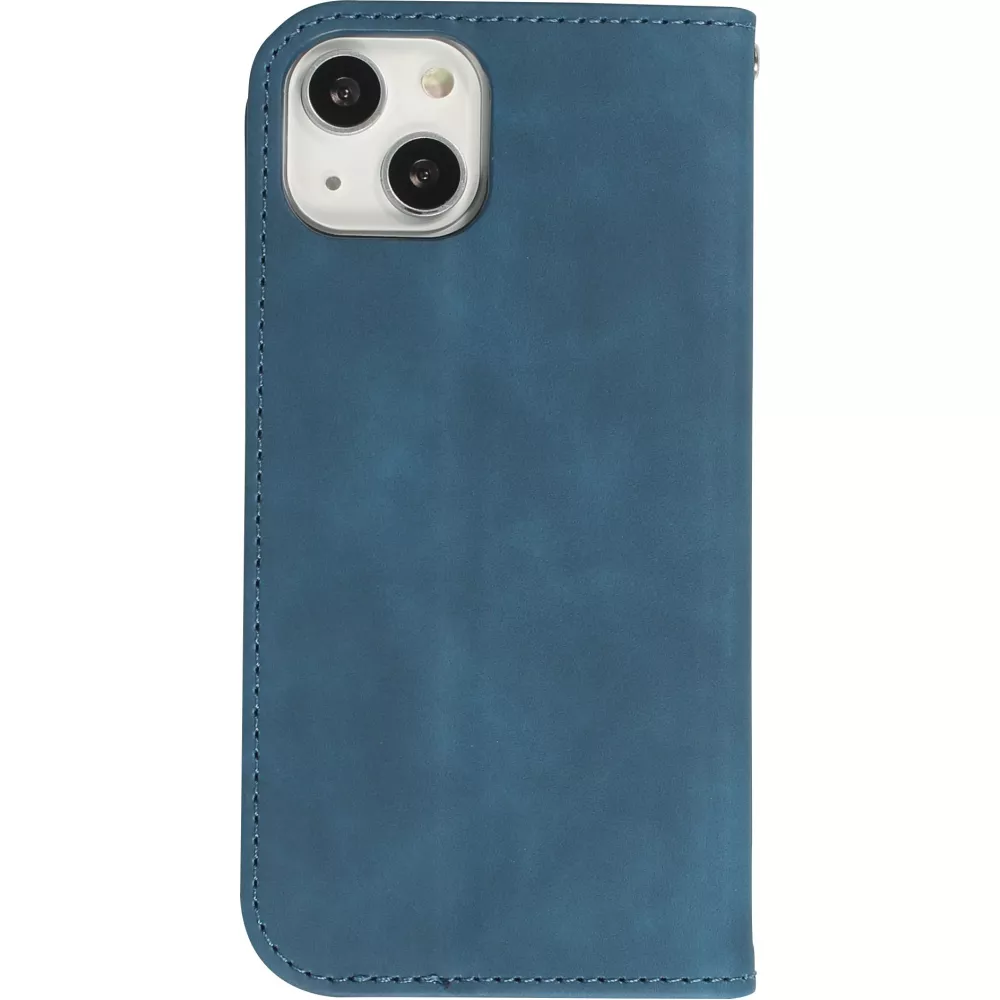Etui cuir iPhone 15 Pro - Flip Wallet vintage avec fermeture aimantée et compartiment cartes - Bleu