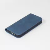 Etui cuir iPhone 15 Pro - Flip Wallet vintage avec fermeture aimantée et compartiment cartes - Bleu
