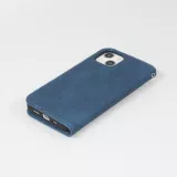 Etui cuir iPhone 15 Pro - Flip Wallet vintage avec fermeture aimantée et compartiment cartes - Bleu