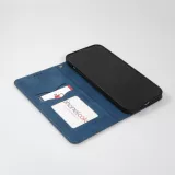 Etui cuir iPhone 15 Pro - Flip Wallet vintage avec fermeture aimantée et compartiment cartes - Bleu