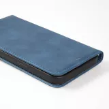 Etui cuir iPhone 15 Pro - Flip Wallet vintage avec fermeture aimantée et compartiment cartes - Bleu