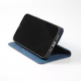 Etui cuir iPhone 15 Pro - Flip Wallet vintage avec fermeture aimantée et compartiment cartes - Bleu