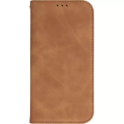 Etui cuir iPhone 15 Plus - Flip Wallet vintage avec fermeture aimantée et compartiment cartes - Brun