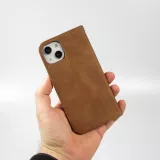 iPhone 15 Plus Leder Tasche - Flip Wallet vintage mit Magnetverschluss und Kartenhalter - Braun