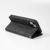 iPhone 7 / 8 / SE (2020, 2022) Leder Tasche - Flip Wallet vintage mit Magnetverschluss und Kartenhalter - Schwarz