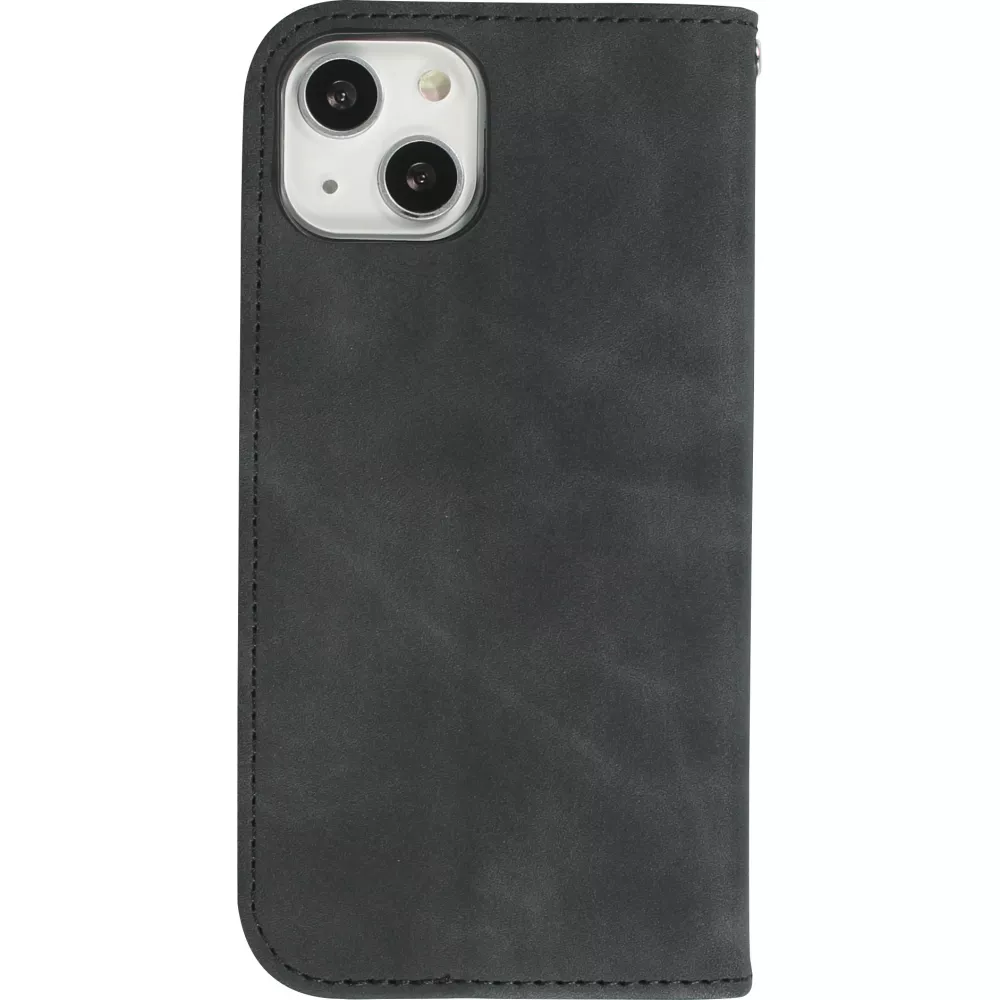 iPhone 7 / 8 / SE (2020, 2022) Leder Tasche - Flip Wallet vintage mit Magnetverschluss und Kartenhalter - Schwarz