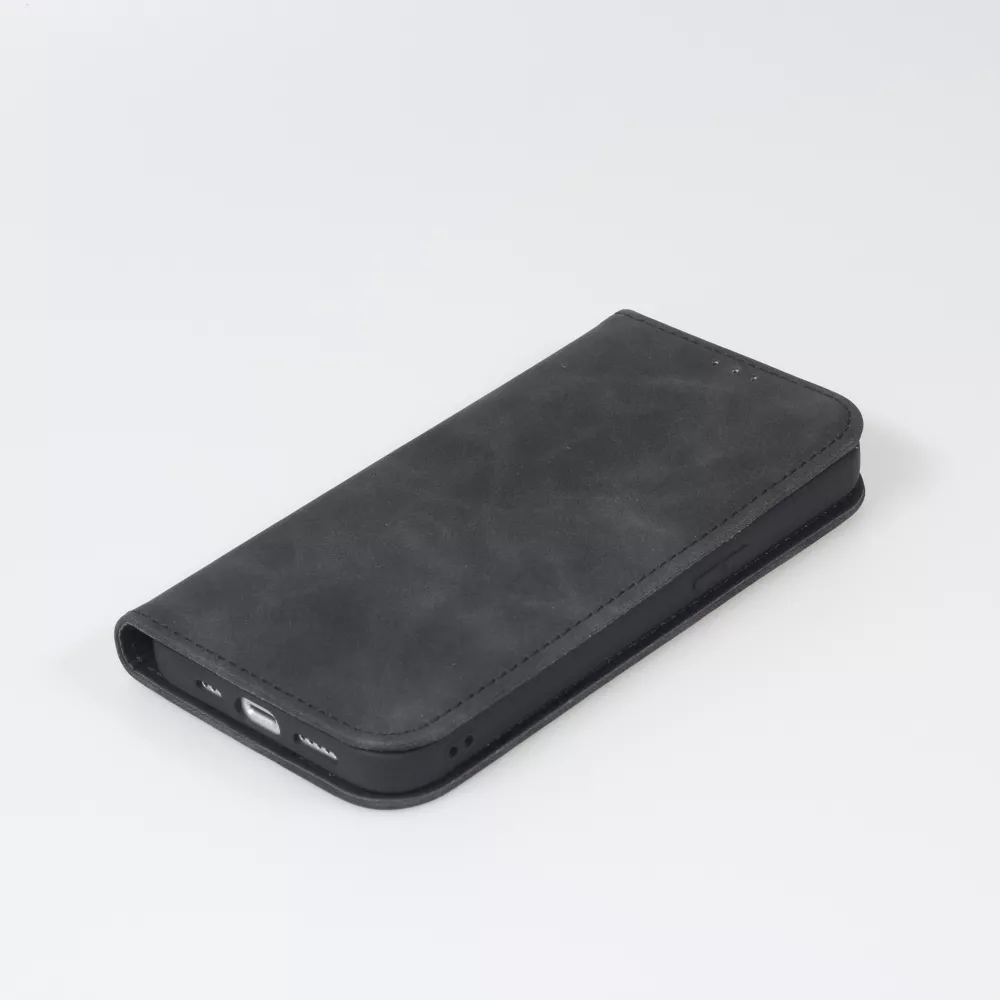 iPhone 7 / 8 / SE (2020, 2022) Leder Tasche - Flip Wallet vintage mit Magnetverschluss und Kartenhalter - Schwarz