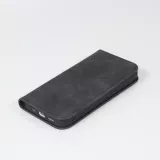 iPhone 7 / 8 / SE (2020, 2022) Leder Tasche - Flip Wallet vintage mit Magnetverschluss und Kartenhalter - Schwarz