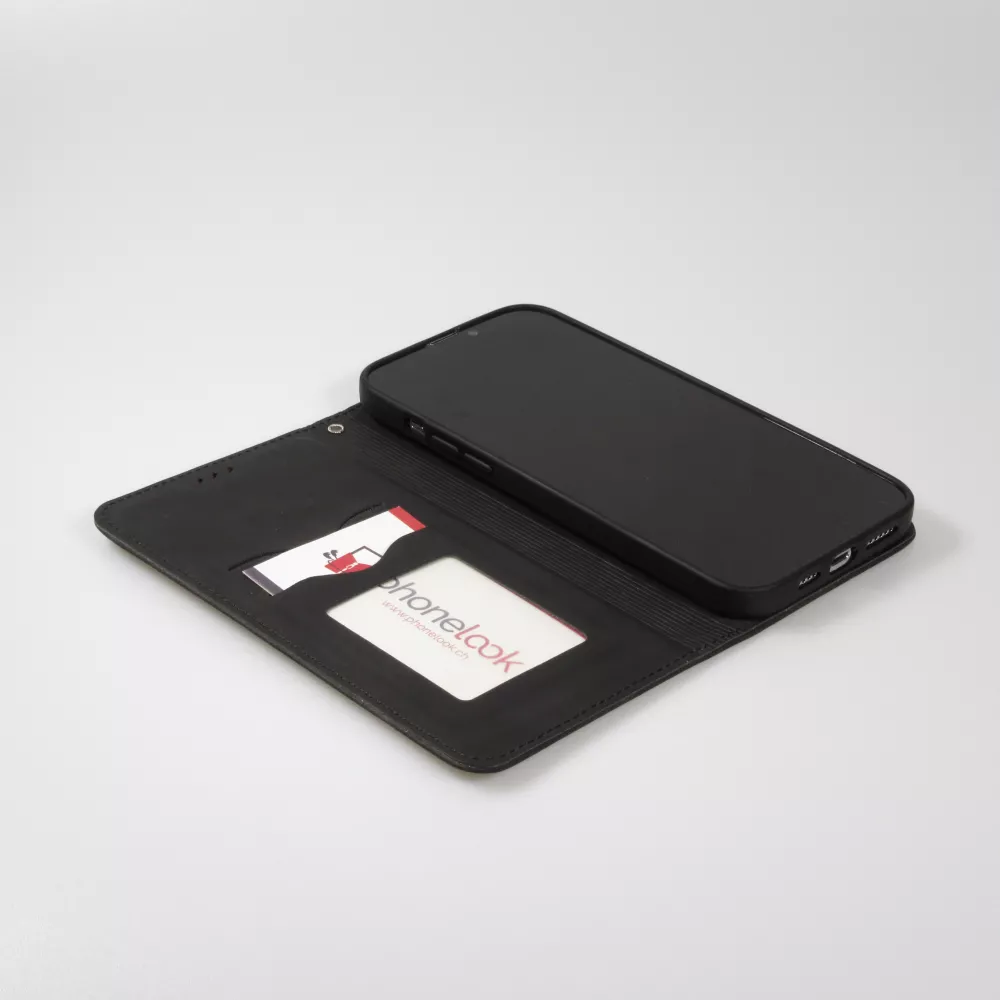 iPhone 7 / 8 / SE (2020, 2022) Leder Tasche - Flip Wallet vintage mit Magnetverschluss und Kartenhalter - Schwarz