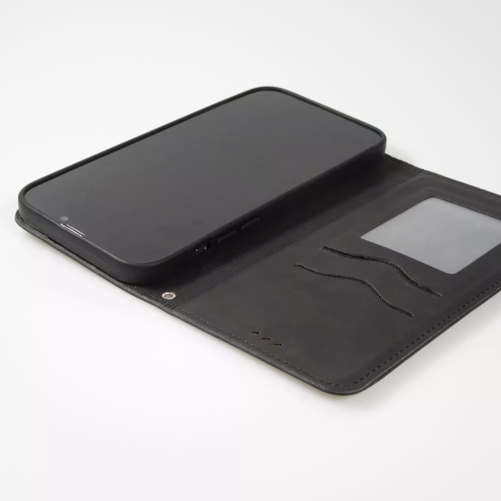 iPhone 7 / 8 / SE (2020, 2022) Leder Tasche - Flip Wallet vintage mit Magnetverschluss und Kartenhalter - Schwarz