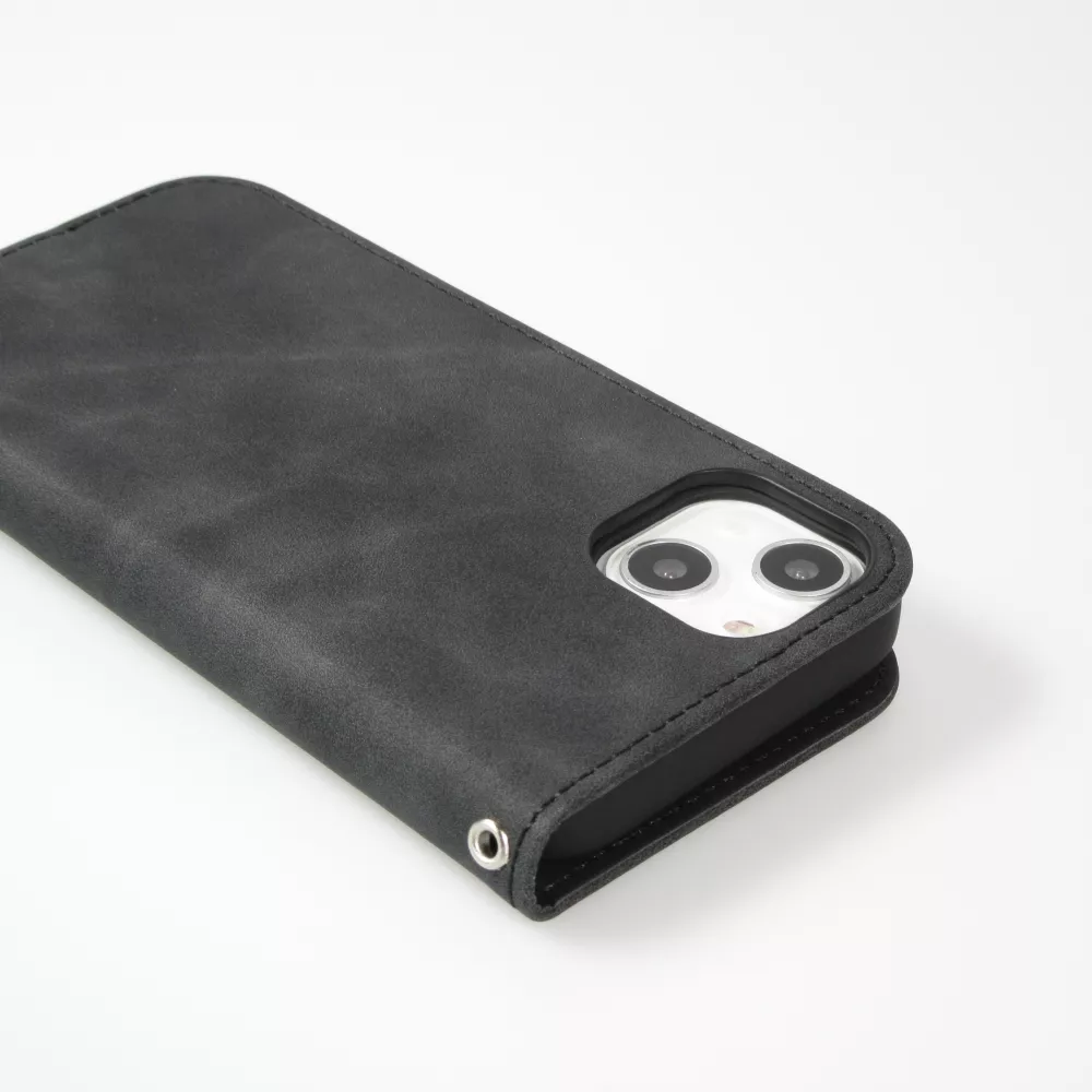 iPhone 7 / 8 / SE (2020, 2022) Leder Tasche - Flip Wallet vintage mit Magnetverschluss und Kartenhalter - Schwarz