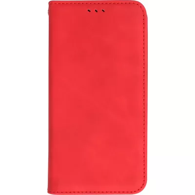 Etui cuir iPhone 15 - Flip Wallet vintage avec fermeture aimantée et compartiment cartes - Rouge