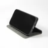 Leder Tasche Case iPhone 15 Pro - Flip Wallet vintage mit Magnetverschluss und Kartenhalter - Grau