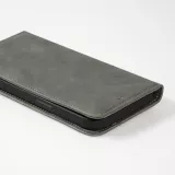 Leder Tasche Case iPhone 15 Pro - Flip Wallet vintage mit Magnetverschluss und Kartenhalter - Grau