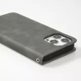 Leder Tasche Case iPhone 15 Pro - Flip Wallet vintage mit Magnetverschluss und Kartenhalter - Grau