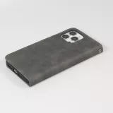 Leder Tasche Case iPhone 15 Pro - Flip Wallet vintage mit Magnetverschluss und Kartenhalter - Grau