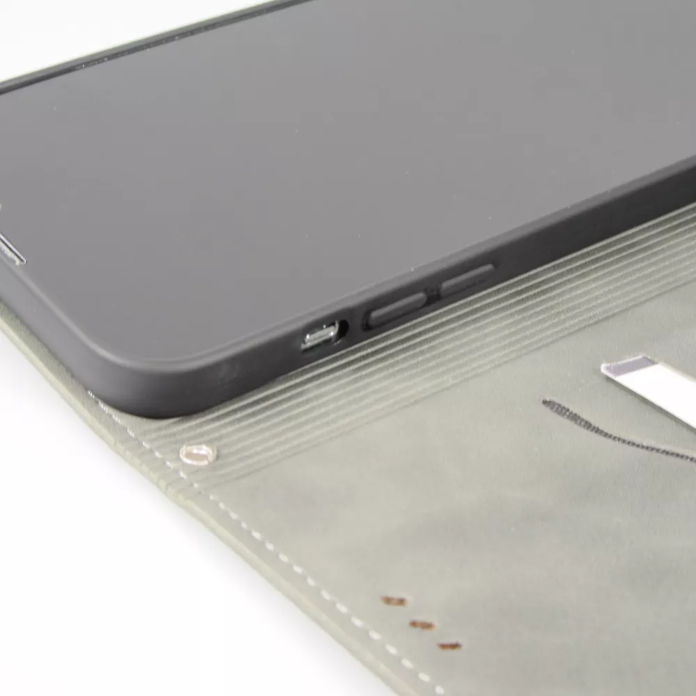 Leder Tasche Case iPhone 15 Pro - Flip Wallet vintage mit Magnetverschluss und Kartenhalter - Grau