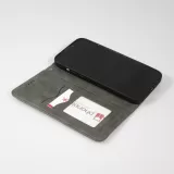 Leder Tasche Case iPhone 15 Pro - Flip Wallet vintage mit Magnetverschluss und Kartenhalter - Grau