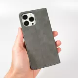 Leder Tasche Case iPhone 15 Pro - Flip Wallet vintage mit Magnetverschluss und Kartenhalter - Grau