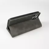 Leder Tasche Case iPhone 15 Pro - Flip Wallet vintage mit Magnetverschluss und Kartenhalter - Grau