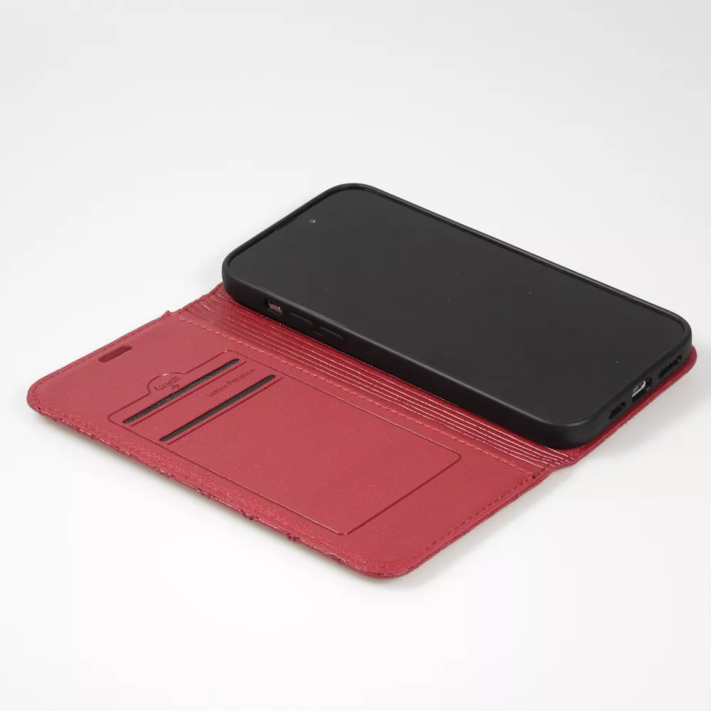 iPhone 14 Leder Tasche - Flip Wallet prestige Design - Rot